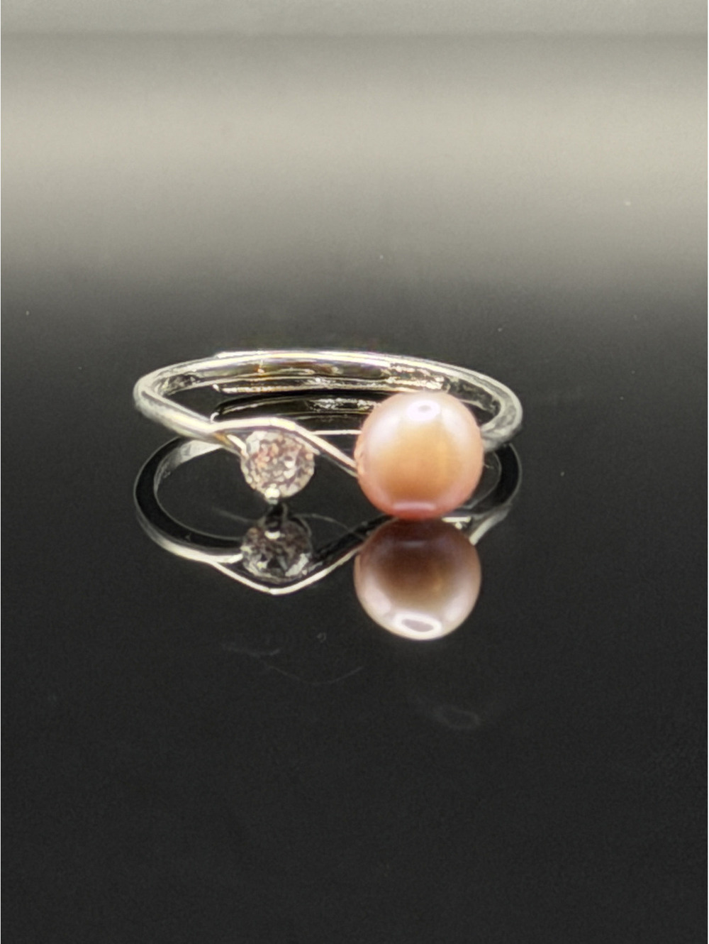 Freshwater Champagne Freshwater Pearl and CZ White Gold Plated Adjsutable Ring